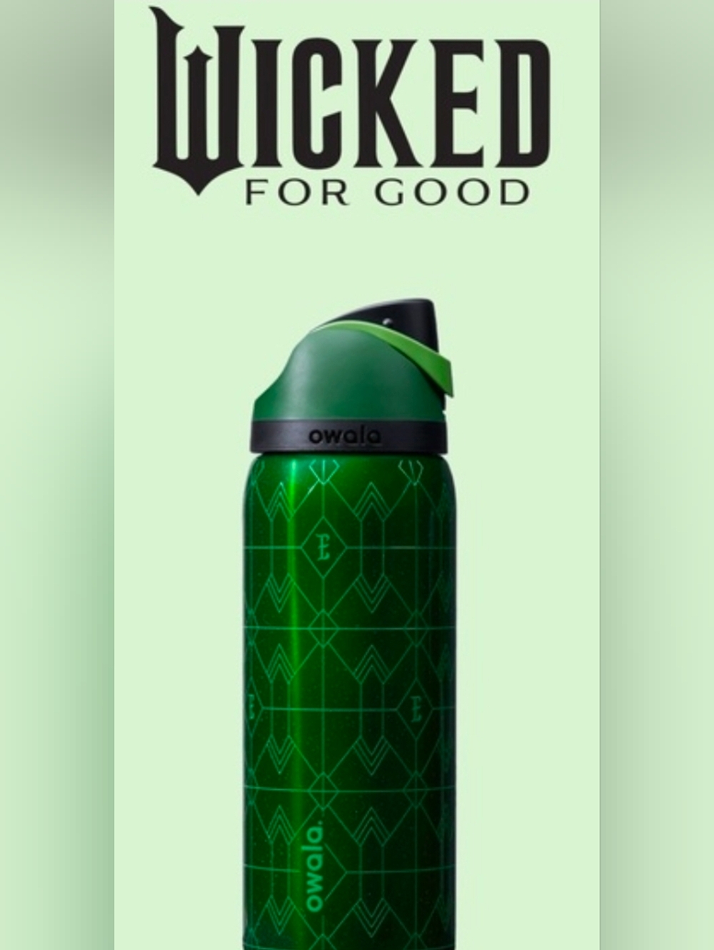 Owala Green Alphaba Patterned Stainless Water Bottle
